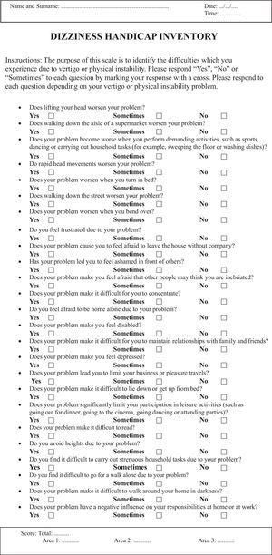 Cross-cultural Adaptation and Validation of the Dizziness Handicap ...