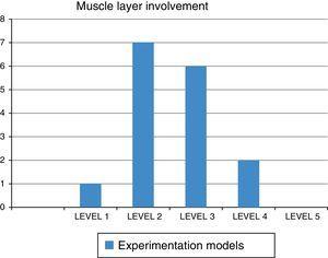 Involvement of the muscle layer.