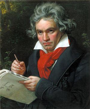  Portrait de Ludwig van Beethoven, travaillant sur la composition de la Missa Solemnis en ré majeur, Op. 123, peint par Joseph Karl Stieler en 1820.