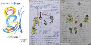 Cover of the diary (first image). Example of PICU diary entry written by a nurse (second image) and by a family member (third image).