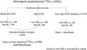 apoB: apolipoprotein B; non-HDL-c: non-HDL cholesterol (total cholesterol minus HDL cholesterol); HDLc: high density lipoprotein cholesterol; CVR: cardiovascular risk; TG: triglycerides.