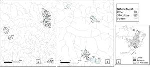 Land use/cover mapping for 11 catchments (a and b) and their locations in the Brazilian Cerrado biome (c).